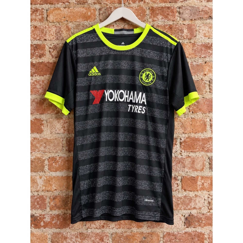 Adidas Chelsea FC 2016-17 Away Jersey Courtois 13 Black Neon Yellow Mens Large